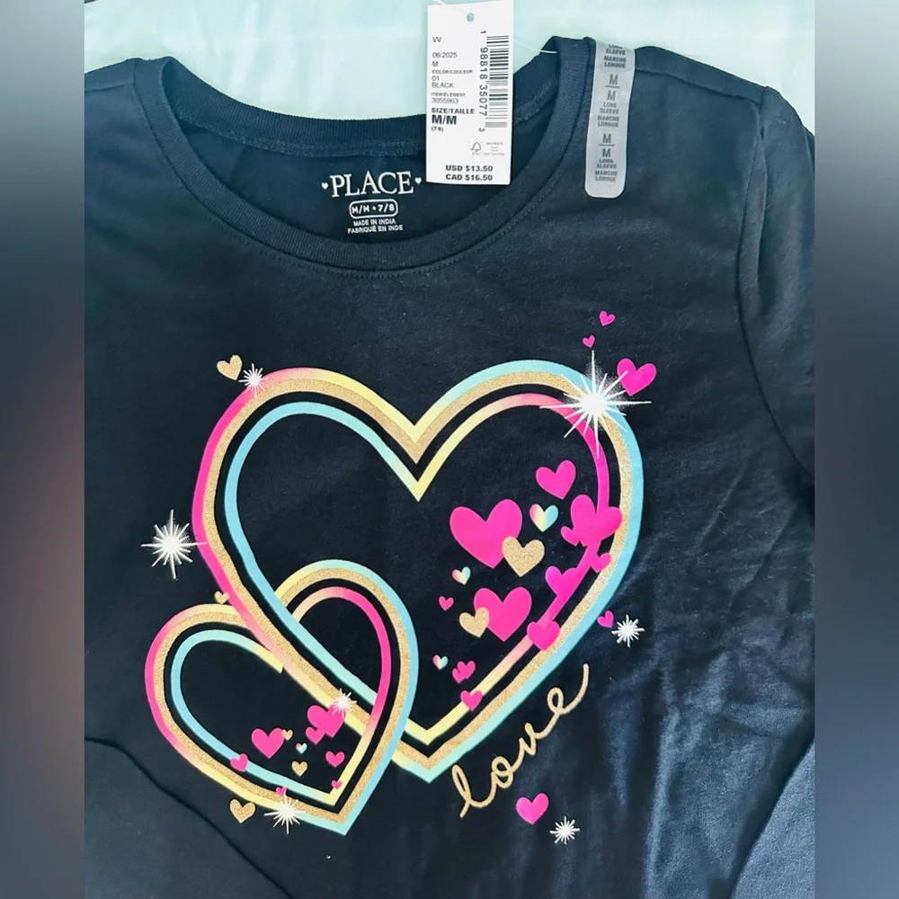 The Children’s Place Black Long-Sleeve Heart Graphic Tee